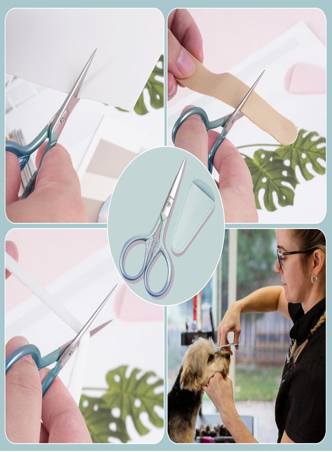 TaShow 2 Pcs Eyebrow Scissors for Women, Professional Grooming Mini Scissors with Stainless Steel Straight Tip, 3.5 Inch Pink Small Scissors, Beauty Kit for Personal Care with PU Case, Gradient Blue - Image 5