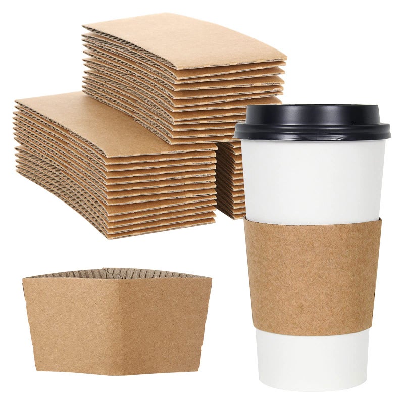 ZIQI 200 Pack Coffee Cup Sleeves Kraft Paper Hot Cup Sleeve Disposable Corrugated Coffee Sleeves Jackets For Hot Cold Drinks Fits