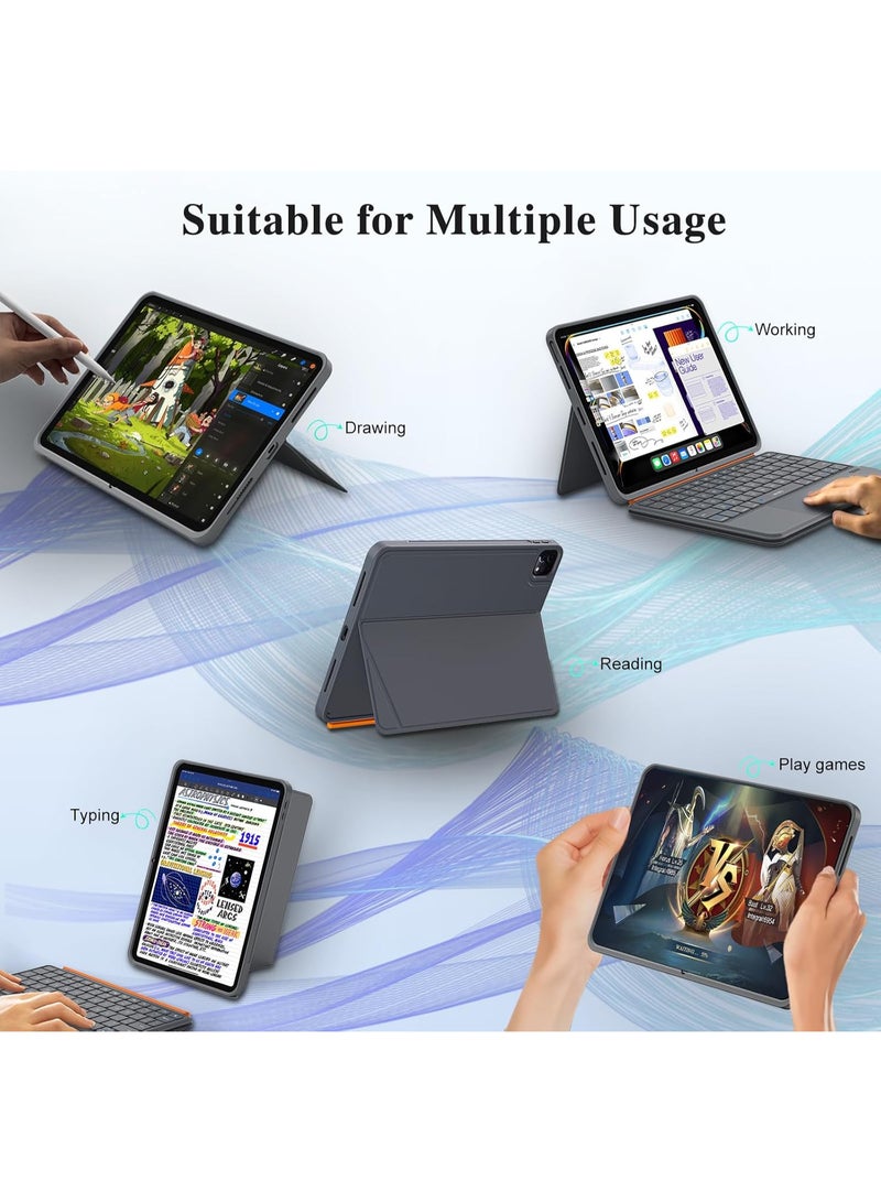 iPad Air 13 inch Case Keyboard (M3 M2, 2025 2024),Wireless iPad Keyboard for Pro 12.9 inch 6/5/4/3th Gen,Magnetic Detachable with 7-Color Backlit, Trackpad,Landscape/Portrait,Adjustable Stand(Gray) - Image 4