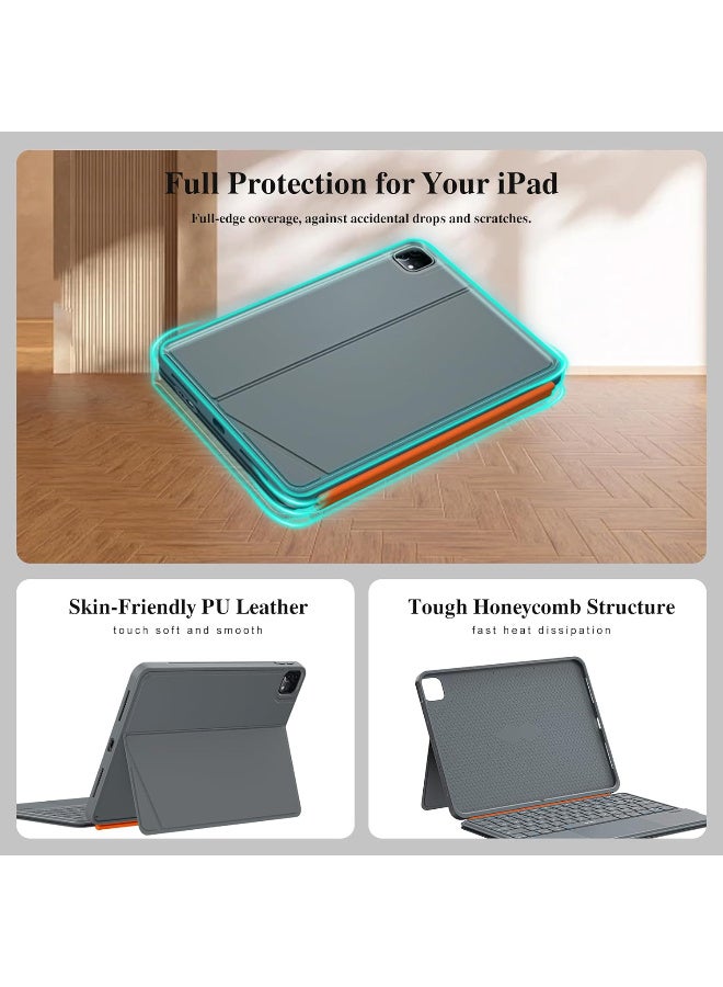 iPad Air 13 inch Case Keyboard (M3 M2, 2025 2024),Wireless iPad Keyboard for Pro 12.9 inch 6/5/4/3th Gen,Magnetic Detachable with 7-Color Backlit, Trackpad,Landscape/Portrait,Adjustable Stand(Gray) - Image 5