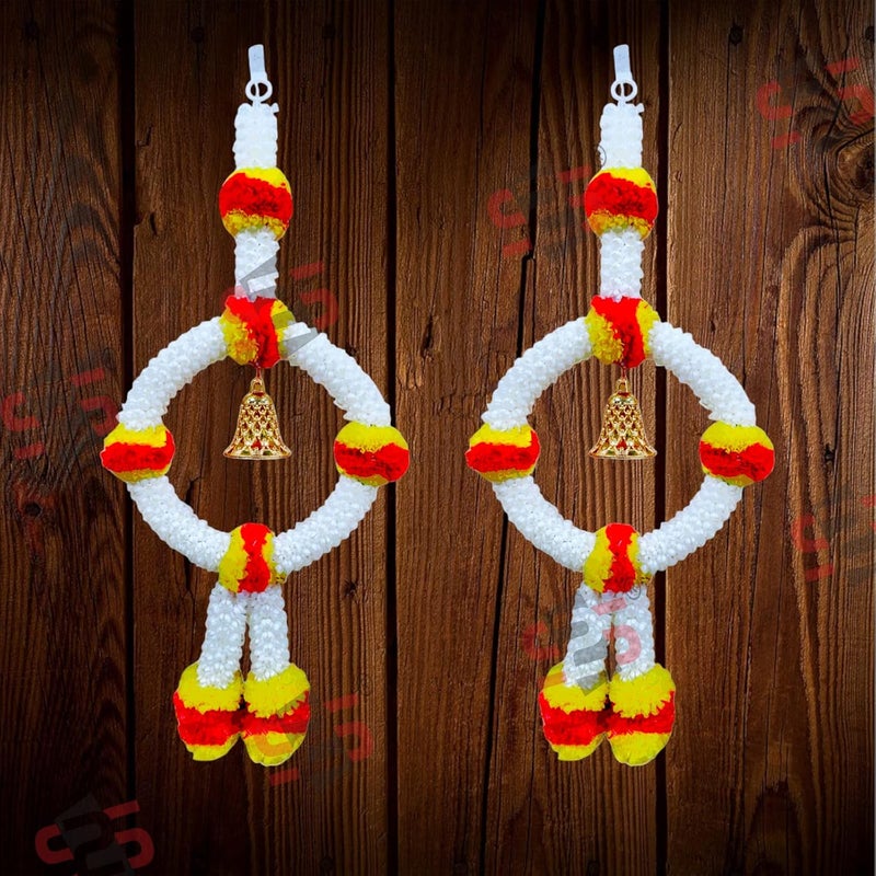 S2S Artificial Hanging Mogra Flowers | Beautifully Crafted Artificial Flower | Ring Garland for Diwali, Traditional for All Festivals Decoration - (RED Yellow Flowers) (Pack of 2) - Image 2