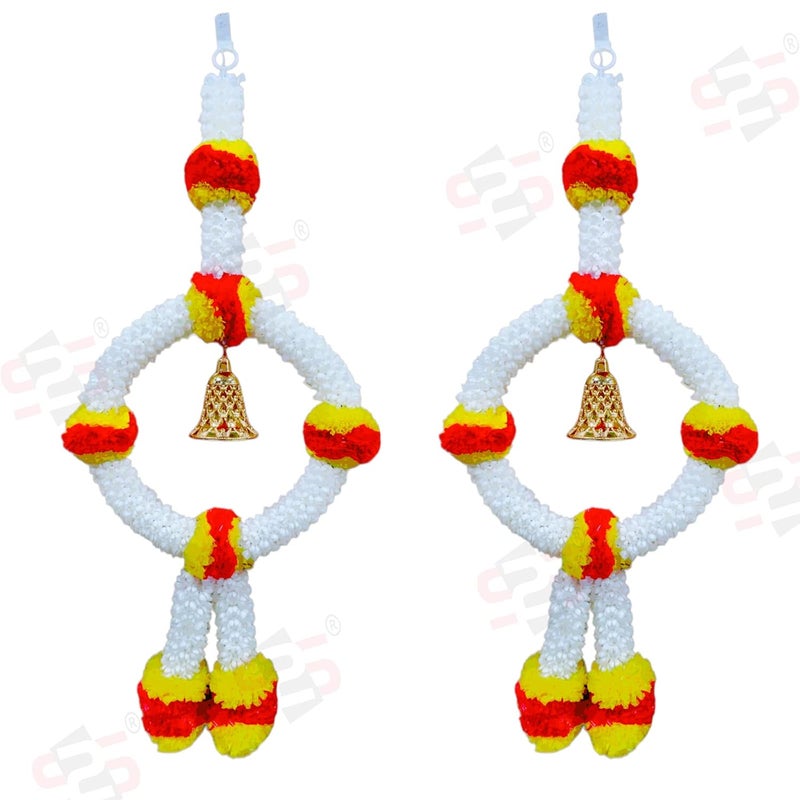 S2S Artificial Hanging Mogra Flowers | Beautifully Crafted Artificial Flower | Ring Garland for Diwali, Traditional for All Festivals Decoration - (RED Yellow Flowers) (Pack of 2) - Image 3