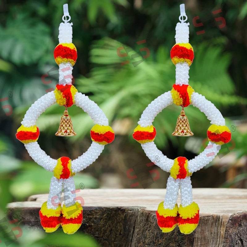 S2S Artificial Hanging Mogra Flowers | Beautifully Crafted Artificial Flower | Ring Garland for Diwali, Traditional for All Festivals Decoration - (RED Yellow Flowers) (Pack of 2) - Image 1