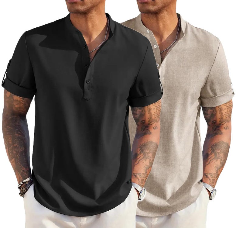 Lymio Regular Fit Shirt for Men|| Men Stylish Shirt (Short-Kurta-01-03-Black-Chiku-L) - Image 1