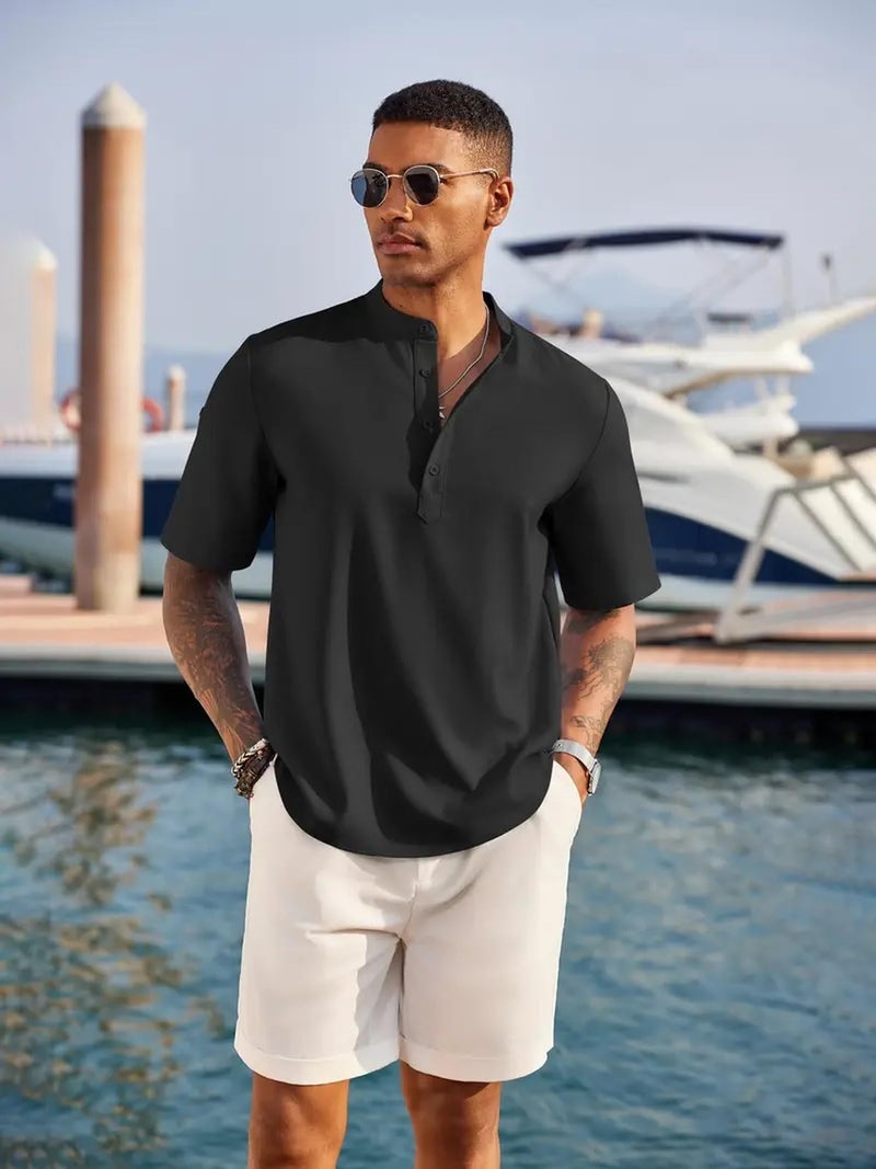 Lymio Regular Fit Shirt for Men|| Men Stylish Shirt (Short-Kurta-01-03-Black-Chiku-L) - Image 4