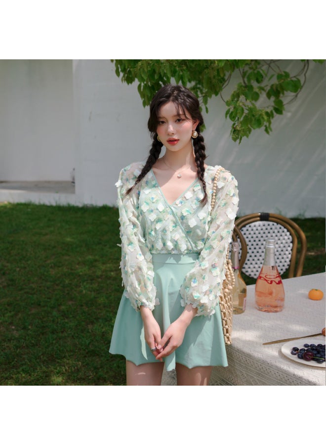 إسكدنيا أزياء زهرة الوالدين والطفل ملابس السباحة قطعة واحدة تنورة المحافظ قطعتين فتاة الشاطئ عطلة الأم والابنة ملابس السباحة بالجملة اللون: الأطفال - Image 4