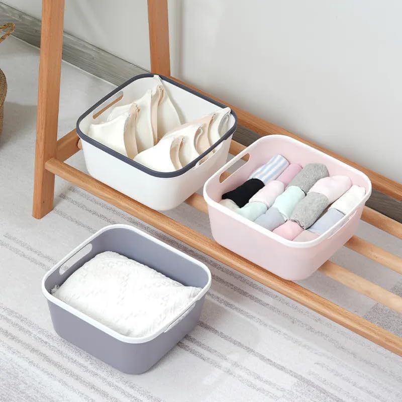 Ladila Multifunctional Plastic Storage Container With Handle For Living Room, Open Basket With Rectangular Shape, Basket Box for Wardrobe Fruit Vegetable Toys Organizing 2 Pcs (Square) - Image 2