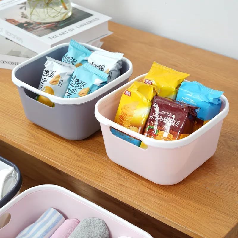 Ladila Multifunctional Plastic Storage Container With Handle For Living Room, Open Basket With Rectangular Shape, Basket Box for Wardrobe Fruit Vegetable Toys Organizing 2 Pcs (Square) - Image 1