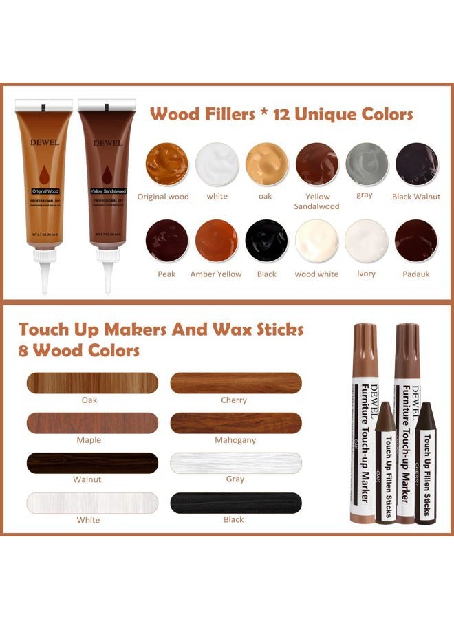 DEWEL Wood Furniture Repair Kit, New Upgrade Wood Fillers, Furniture Touch Up Markers, Wax Sticks, Wood Putty with Beeswax for Cracks, Wood Hole, Scratches, Floor, Table, Door - Image 2