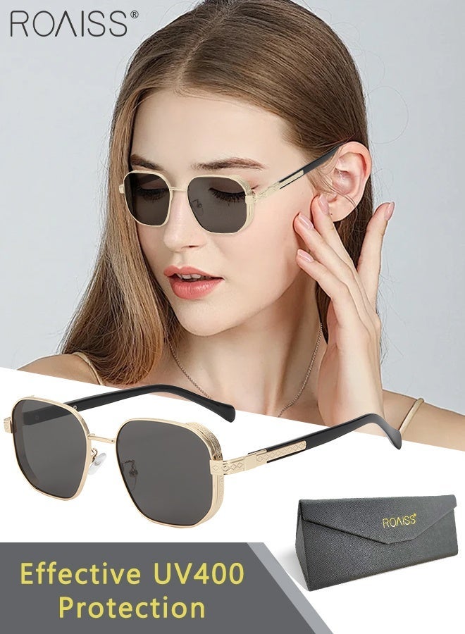 roaiss Retro Sunglasses for Women Men UV400 Protection Glasses with Vintage Polarized Alloy Frame, Fashion Anti-Glare Sun Shades for Driving, Fishing, Traveling, Gold - Image 1