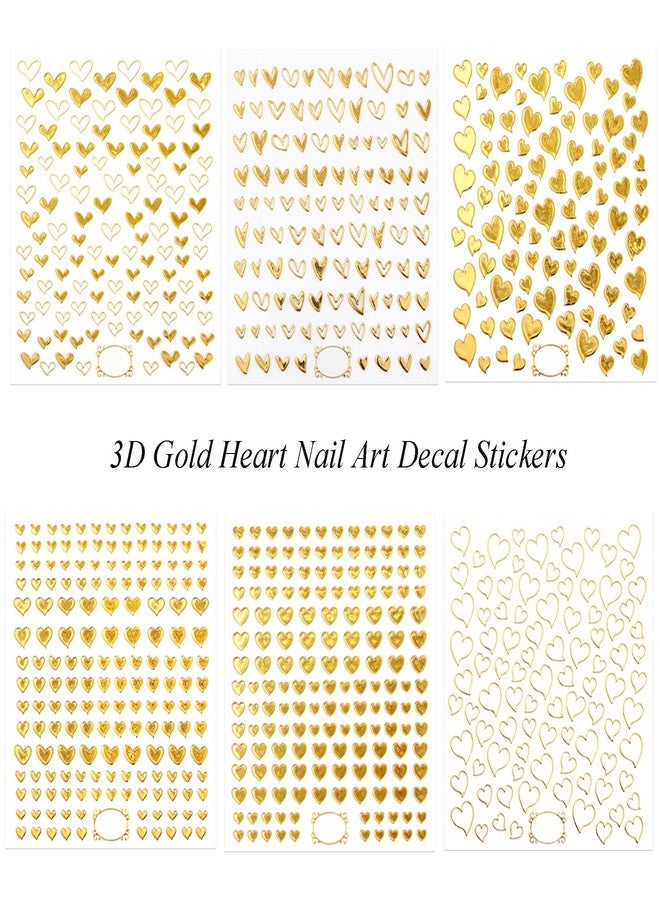 IHUKEIT Gold Hearts 3D Self Adhesive Metallic Nail Art Decals - 6 Sheets for Nail Art Designs and Decorations for Women, Girls & Kids - Image 3