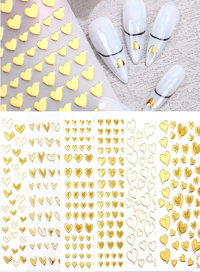 IHUKEIT Gold Hearts 3D Self Adhesive Metallic Nail Art Decals - 6 Sheets for Nail Art Designs and Decorations for Women, Girls & Kids - Image 1