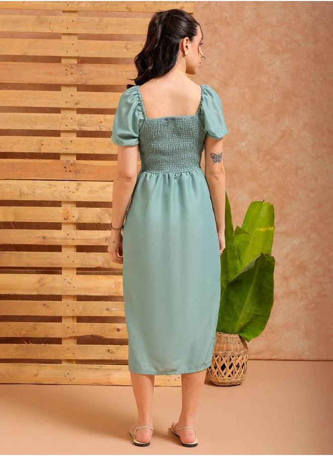 Freehand Women A-Line Casual Solid Pleated Dress