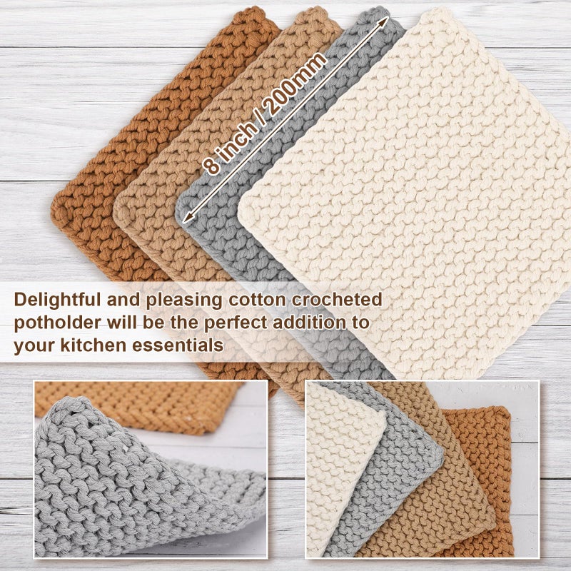 Breling 8" Thick Crocheted Pot Holders Neutral Square Cotton Woven Coasters Hot Pads Heat Resistant Handmade Place Mats for Home Dining for Tea Cups, Pots, Drinks and Hot Dishes - Image 2