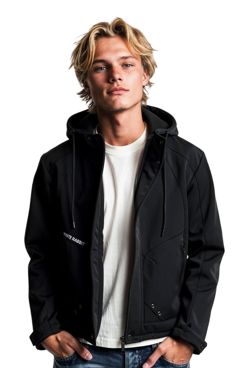 وايت رابيت جاكيت رجالي سوفت شيل مقاوم للماء من وايت رابيت – تصميم بغطاء رأس وسحاب كامل - Image 2