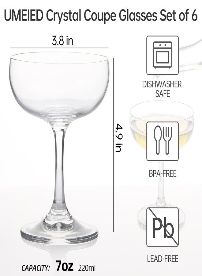 UMEIED 6pcs Crystal Coupe Glasses Set, 7 Ounce Premium Crystal Cear Classic Cocktail Glasses for Martini, Bars, Cosmopolitan, Manhattan, Gimlet, Pisco Sour - Image 2