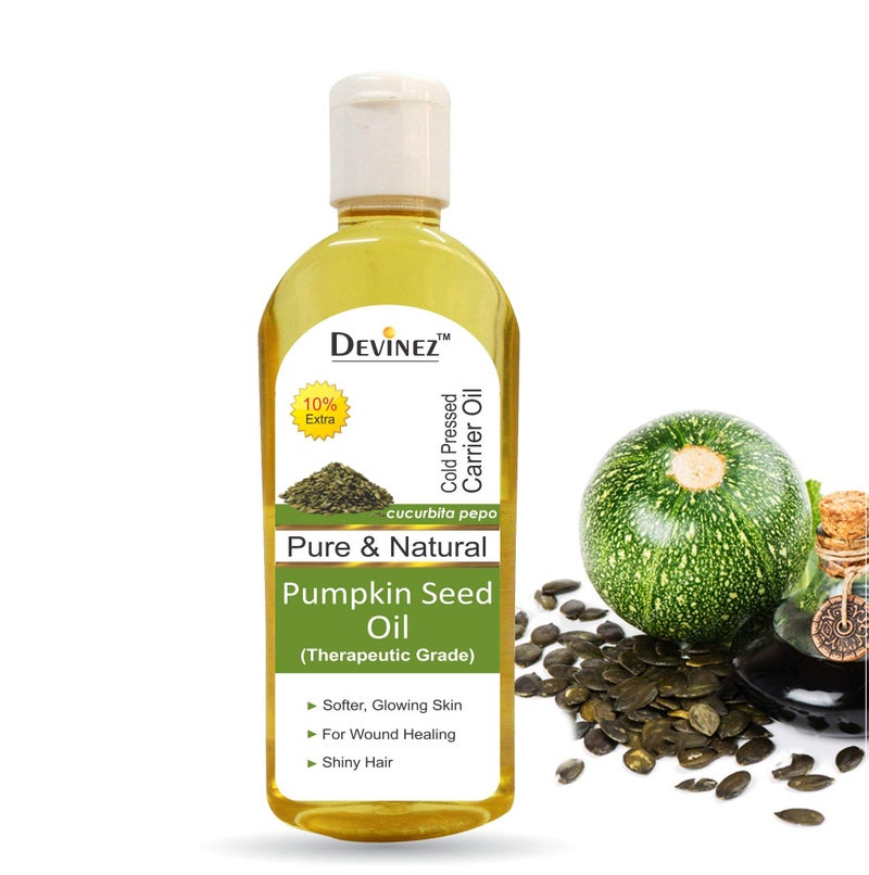 Devinez Pumpkin Seed (Kaddu) Cold Pressed Oil - 220ml | 100% Natural Oil | Undiluted, Natural, for Eyelashes, Eyebrows, Hair and Skin Care | Rich in omega-3 - Image 3
