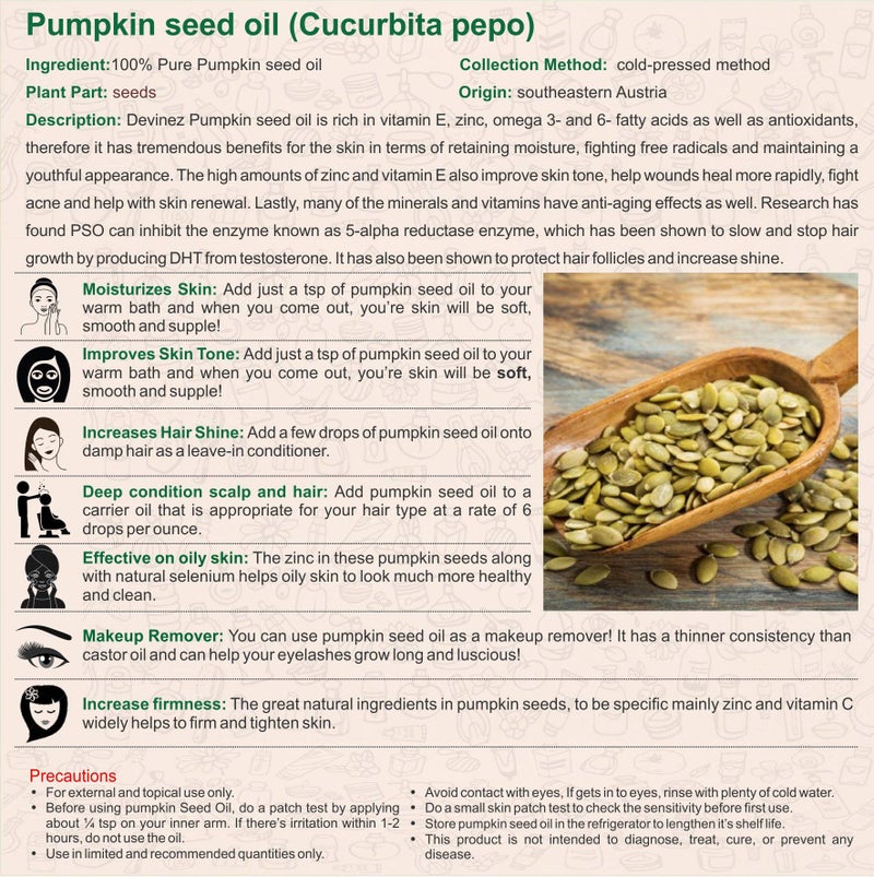 Devinez Pumpkin Seed (Kaddu) Cold Pressed Oil - 220ml | 100% Natural Oil | Undiluted, Natural, for Eyelashes, Eyebrows, Hair and Skin Care | Rich in omega-3 - Image 5
