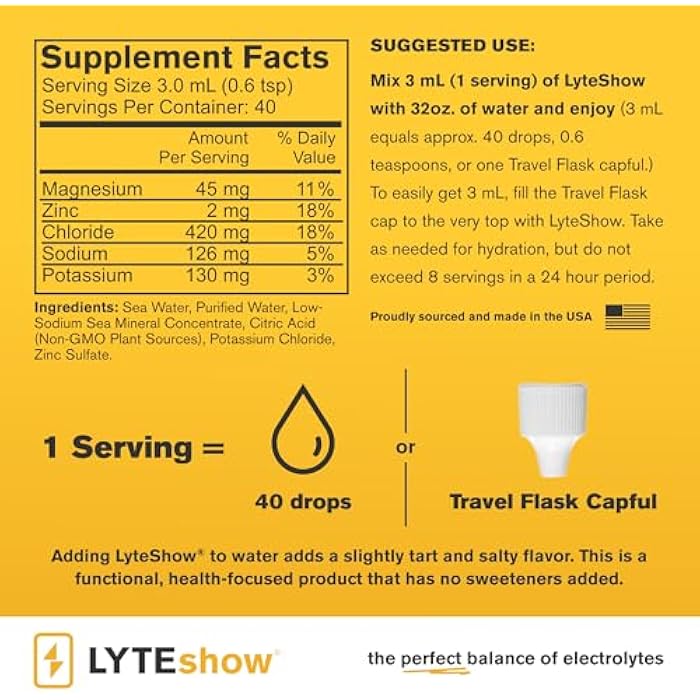 LyteLine لايت شو - قطرات الإلكتروليت لإعادة الترطيب السريع + الهضم + الدماغ + الطاقة + المناعة | بدون سكر | معادن نادرة | بدون نكهة، طعم معدني خفيف - 40 حصة (مغنيسيوم، بوتاسيوم، زنك) - Image 2