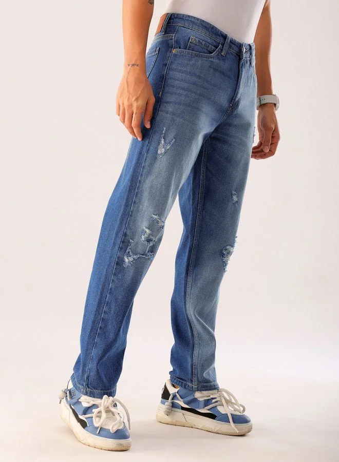 شركة المرآب الهندية Men Vintage Straight Fit Distressed Mid-Rise Jeans