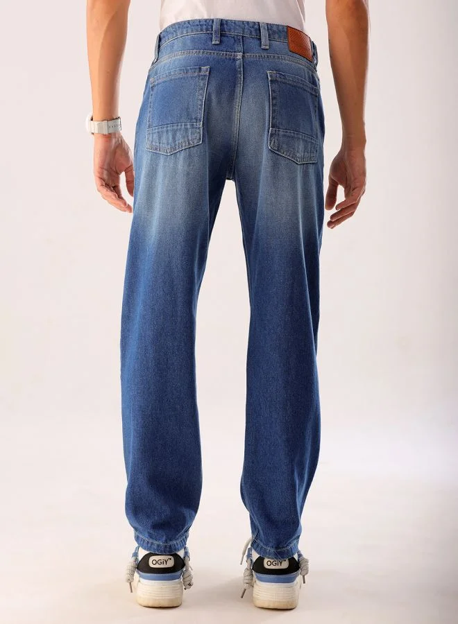 شركة المرآب الهندية Men Vintage Straight Fit Distressed Mid-Rise Jeans