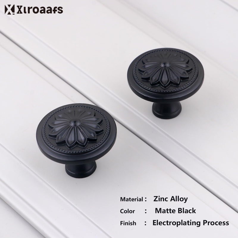 Xlroaafs Kitchen Cabinet Knobs, 10 Pack Matte Black Zinc Alloy, 1-2/5'' Round Handles for Cabinets and Drawers Dresser, Included Screws - Image 3