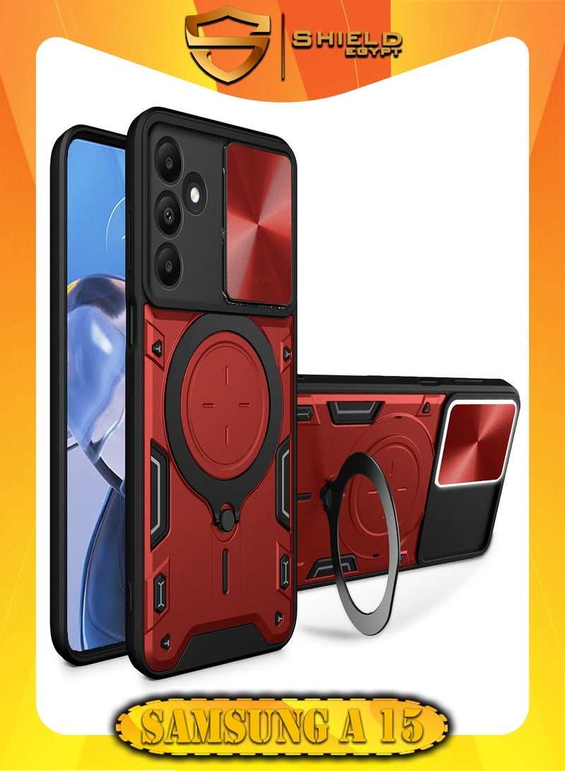 SHIELD EGYPT SHIELD EGYPT For Samsung Galaxy A15 Armored Camera Shield Cover Camera Lend Protection, Built-in 360° (Red) 