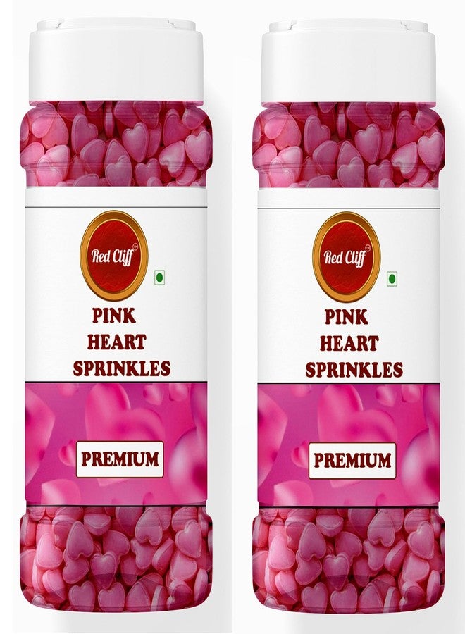 RED CLIFF Edible Pink Heart Shape Sprinkles | Combo Pack of 2 | Hearts Sweet Candy Topping for Cake Decor | Cake Decoration and Garnishing | (Pink Heart Sprinkles | 100gx2 |) - Image 1