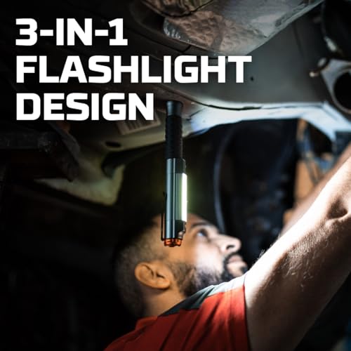 NEBO Big Larry 3 Work Light | Alkaline Batteries Included, 600 Lumens, 7 Light Modes, Magnetic COB Task Lamp & LED Flashlight, Steel Pocket Clip, Hands-Free Use, Water Resistant - Image 2
