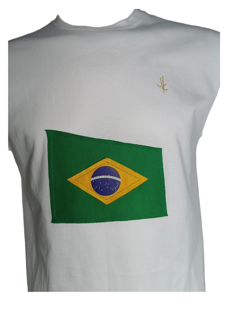 Sana'a Kayum White Basic T- Shirts with Brazil Football Team Flag Applique - Image 3