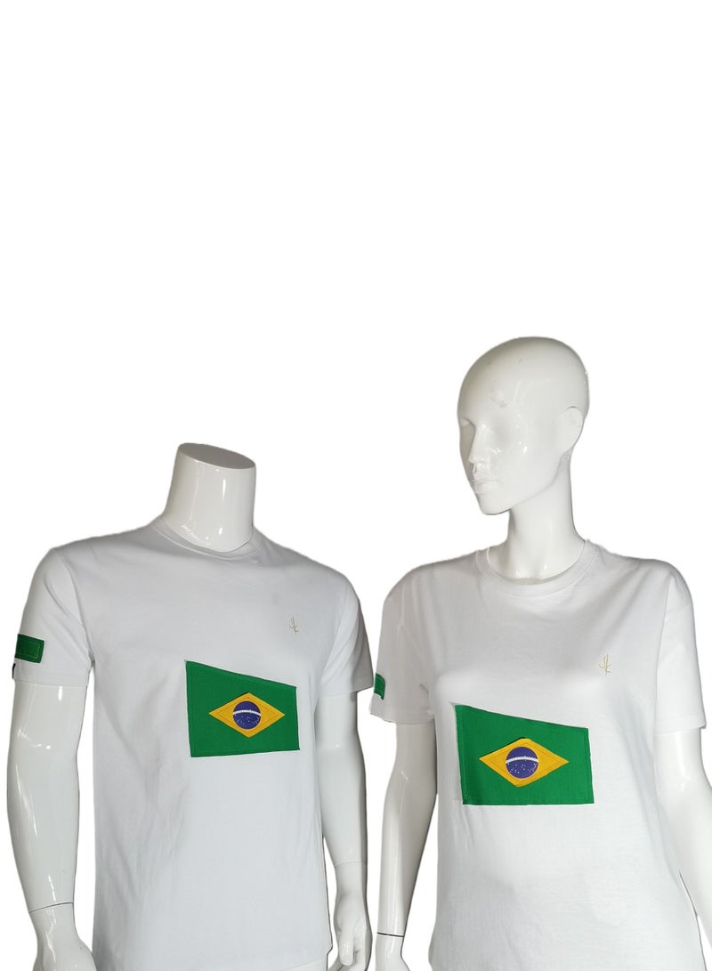 Sana'a Kayum White Basic T- Shirts with Brazil Football Team Flag Applique - Image 1
