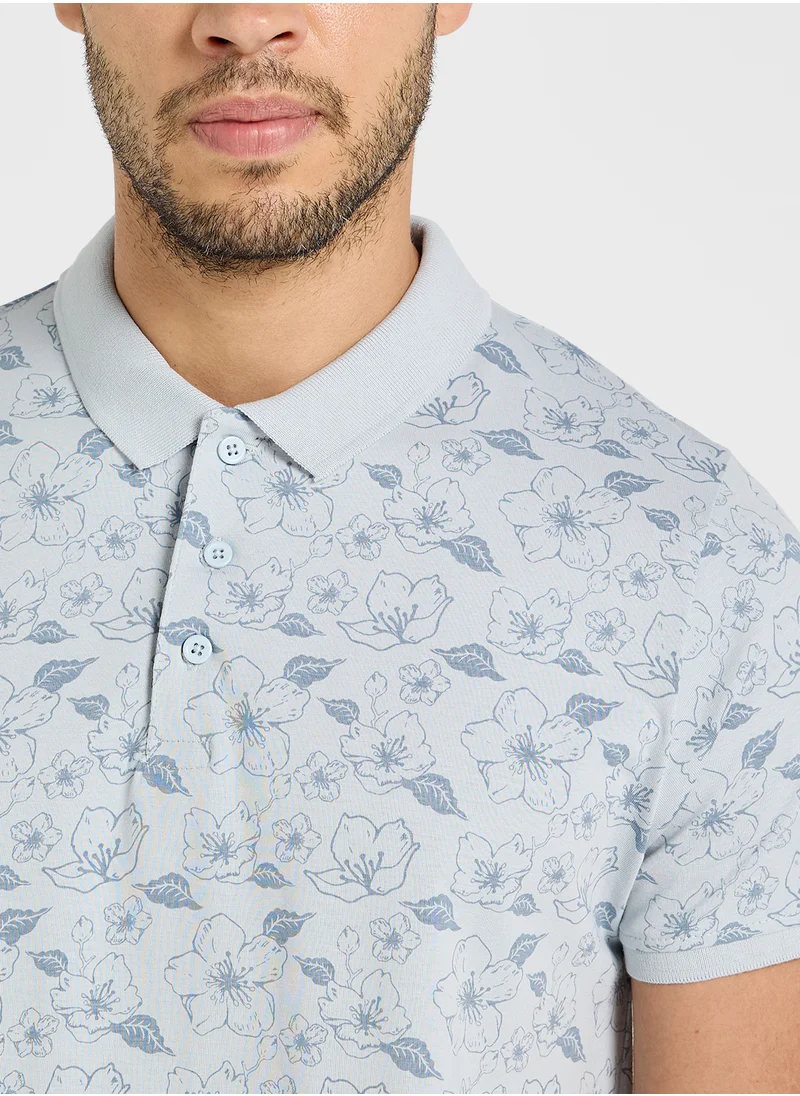 BRAVE SOUL Printed Short Sleeve Polo Shirt