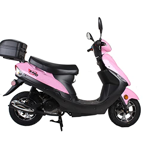 X-PRO 50cc Adult Moped Gas Moped Motorcycle 50cc with 10" Aluminum Wheels, Electric/Kick Start! (Pink, Factory Package) - Image 3