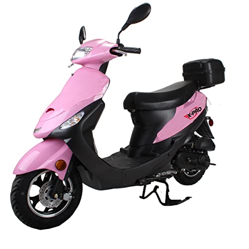 X-PRO 50cc Adult Moped Gas Moped Motorcycle 50cc with 10" Aluminum Wheels, Electric/Kick Start! (Pink, Factory Package) - Image 4