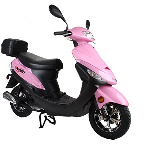 X-PRO 50cc Adult Moped Gas Moped Motorcycle 50cc with 10" Aluminum Wheels, Electric/Kick Start! (Pink, Factory Package) - Image 1