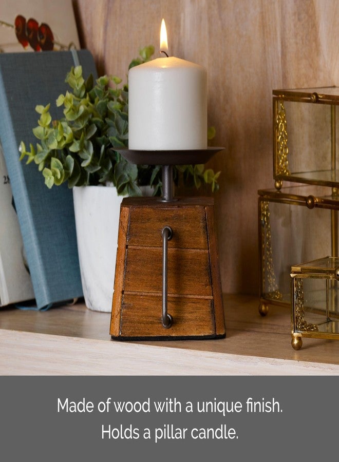 Elements 5.31x4.33x5.31 Inch Wood and Metal Handled Pillar Holder - Image 3