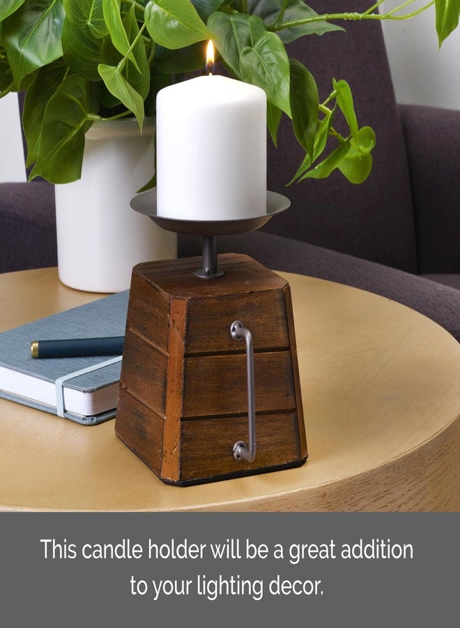 Elements 5.31x4.33x5.31 Inch Wood and Metal Handled Pillar Holder - Image 4