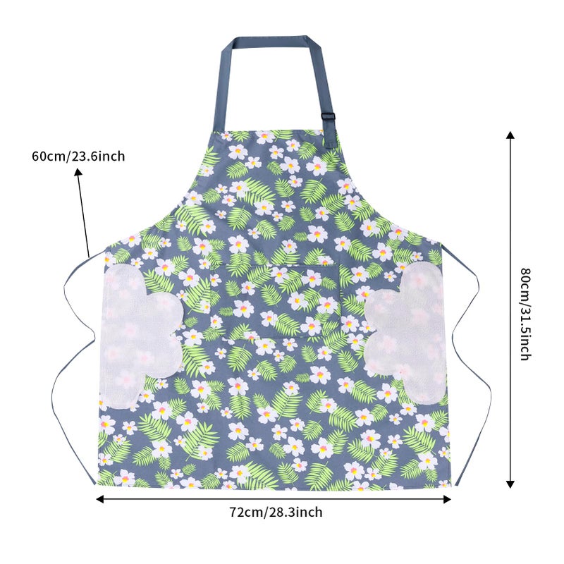 DILLMAN 2 Pack Floral Aprons with Pocket, Blooming Womens Aprons Waterproof Adjustable Cooking Aprons for Kitchen Gardening and Salon (2Pack #C) - Image 2