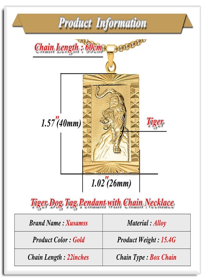 Xusamss Punk Jewelry Plated 18K Gold Tiger Dog Tag Pendant Necklace(Tiger) - Image 2