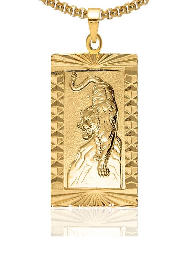 Xusamss Punk Jewelry Plated 18K Gold Tiger Dog Tag Pendant Necklace(Tiger) - Image 1