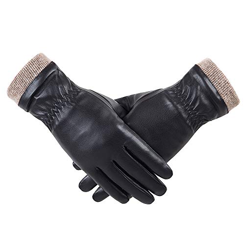 REDESS Winter Leather Gloves for Women, Wool Fleece Lined Warm Gloves, Touchscreen Texting Thick Thermal Snow Driving Gloves - Image 1