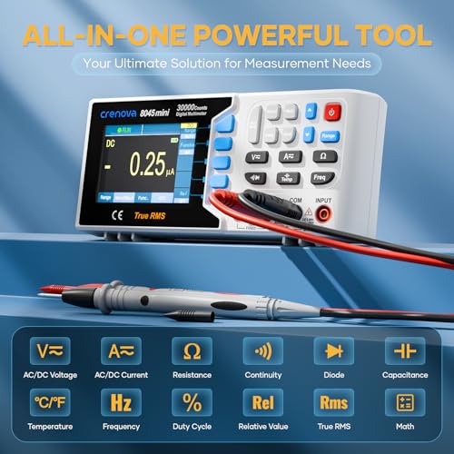 Crenova 30000 Counts True RMS Digital Multimeter, Desktop Bench Multimeter for Lab & Industrial Use. USB Data Logging, CAT II 600V. Measures Voltage, Current, Resistance, Capacitance, Temperature. - Image 2