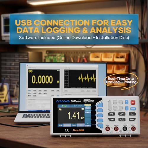 Crenova 30000 Counts True RMS Digital Multimeter, Desktop Bench Multimeter for Lab & Industrial Use. USB Data Logging, CAT II 600V. Measures Voltage, Current, Resistance, Capacitance, Temperature. - Image 4