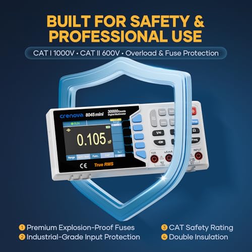 Crenova 30000 Counts True RMS Digital Multimeter, Desktop Bench Multimeter for Lab & Industrial Use. USB Data Logging, CAT II 600V. Measures Voltage, Current, Resistance, Capacitance, Temperature. - Image 5