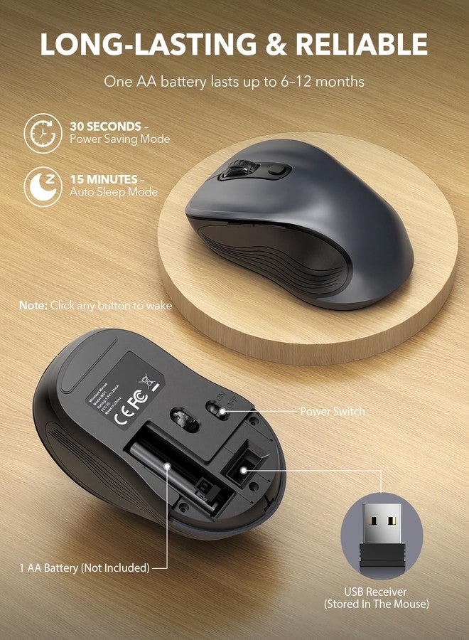 Trueque Wireless Mouse for Laptop, 2.4G Ergonomic Computer Mouse with 3 Adjustable DPI Levels, Page Up & Down Buttons, USB Mouse for Chromebook, PC, Desktop, Notebook, MacBook (Grey) - Image 5