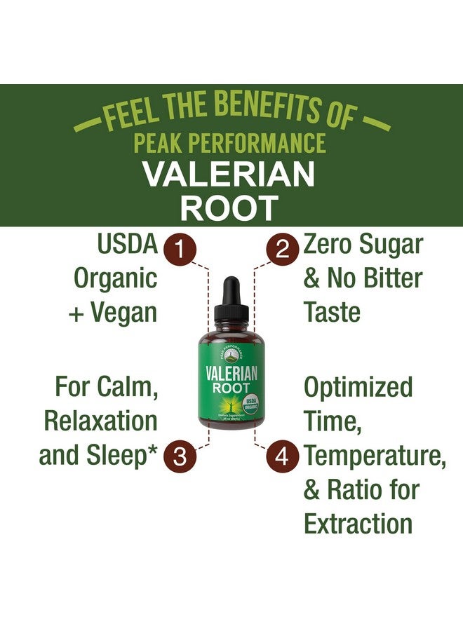 Peak Performance USDA Organic Valerian Root Liquid Drops Supplement. Vegan Extract Tincture for Relaxation, Sleep, Calm. Great Alternative to Valerian Capsules. Zero Sugar, Gluten Free Supplements for Women and Men - Image 2