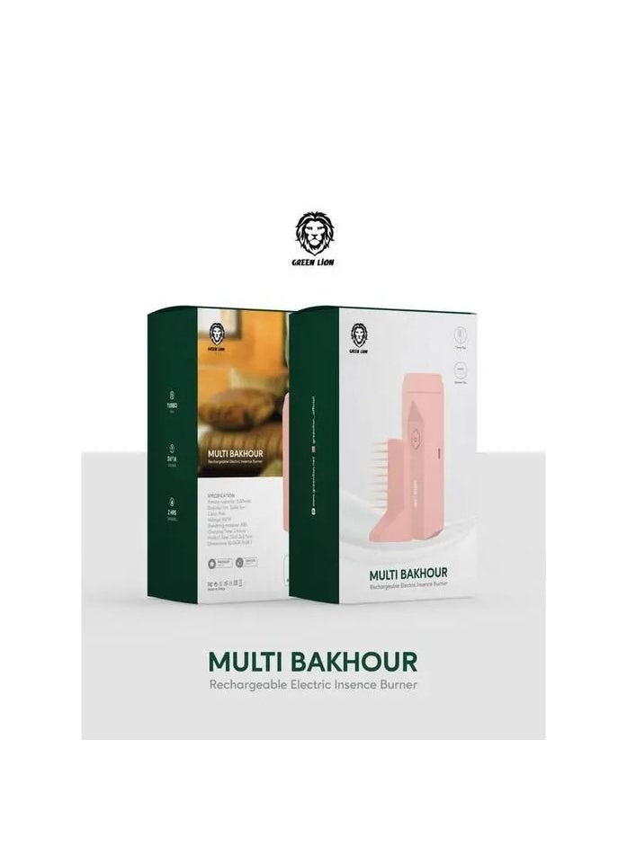 GREEN LION - Multi-Functional Bakhour 1500mAh Battery Capacity Rechargable Electric Incense Burner Safe and Durable Premium Material - Pink - Image 1