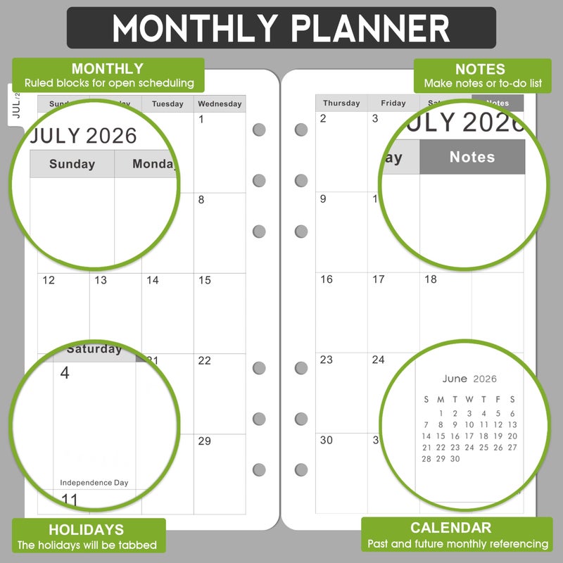 MaaIbok 2026-2029 Monthly Planner Refill - A6 Size, Planner Inserts with 6-Hole Punched, July 2026 - June 2029, Two Pages Per Month, 2026-2029 Monthly Calendar with Tabs - Image 3