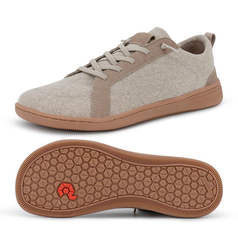 Pulltop Men's Barefoot Wide Toe Box Shoes - Canvas Minimalist Zero Drop Sole Dress Sneakers for Men Beige Size 12 Wide - Image 1