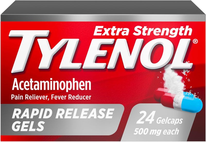 Tylenol Extra Strength Acetaminophen Rapid Release Gels, Extra Strength Pain Reliever & Fever Reducer, Gelcaps with Laser-Drilled Holes, 500 mg Acetaminophen, 24 ct - Image 1